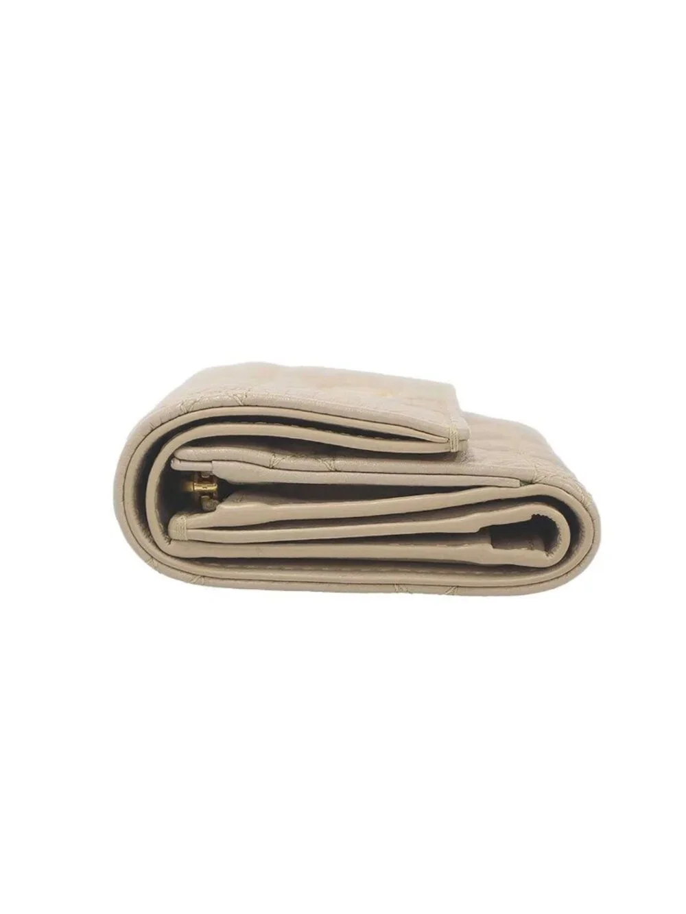 Dior Caro Veronia Cannage Quilted Compact Wallet Beige